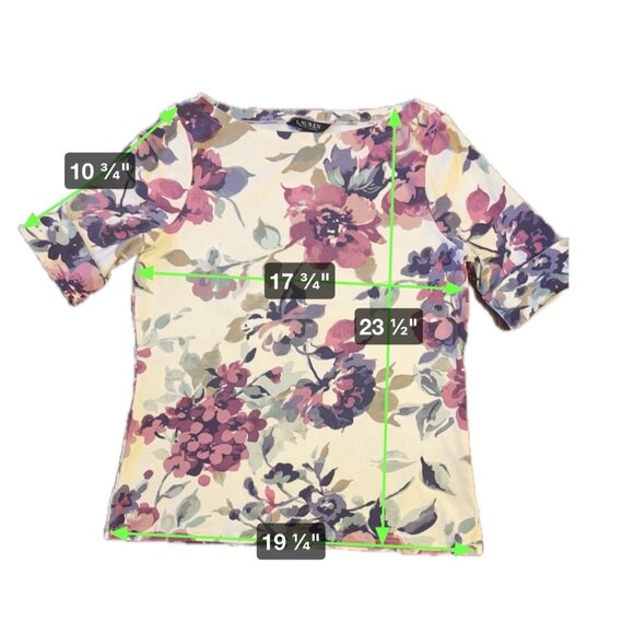 Ralph Lauren Boatneck Jersey Top Womens size PXS Floral Stretch Short Sleeve - Picture 5 of 7
